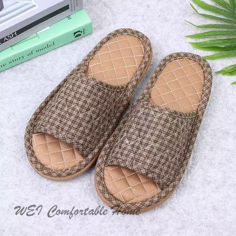 Dép bông tối giản đế vải sàn gỗ dép im lặng đế cotton nguyên chất ba lớp không trượt giặt máy dép nam