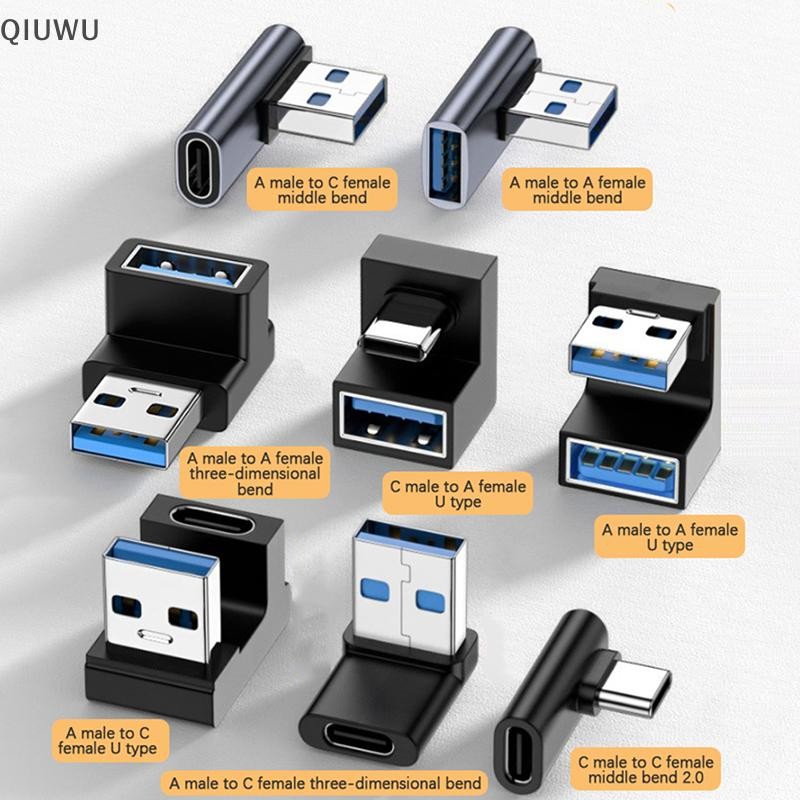 Bộ chuyển đổi điện thoại di động QIUWU USB-A 90 độ USB C sang USB A Adapter Góc phải USB A 3.0 Nam sang USB Type C Conenctor Bộ chuyển đổi đĩa USB máy tính.