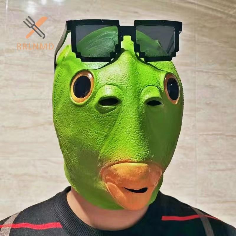 Rrlnmd Halloween Đầu Cá Xanh Quái Vật Mặt nạ Đồ Chơi Cát Điêu Khắc Chơi Lạ Xanh Đầu Cá MỚI