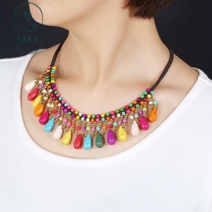 Ghgl❤️Bohemian Phong Cách Dân Tộc Vòng Cổ Nữ Xương Đòn Dây Xích Xanh Đỏ Xanh Ngọc Tua Rua Cổ Ngắn Vòng Chân Bộ Kỳ Nghỉ