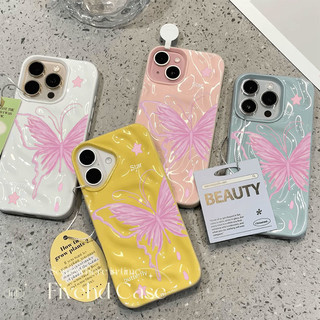 Ins Hồng Bướm Họa Tiết Sao Băng Vỏ Màu Trơn Cho IPhone 13 11 16 12 14 15 Pro Max Plus Ốp Điện Thoại Màu Kẹo Chống Sốc Sáng Tạo Thiết Kế Mới Vỏ Mềm Chống Rơi