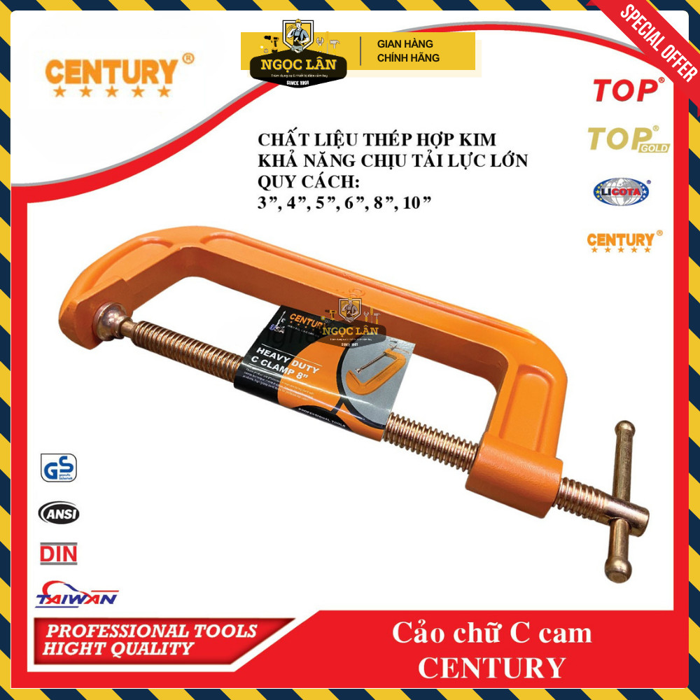 [Chính hãng] Cảo chữ C Century 3-4-5-6-8-10 inch màu cam thép hợp kim chịu lực cao