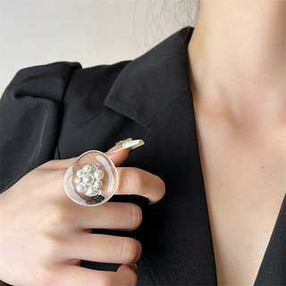 Nhẫn hoa ba chiều màu trắng ngọc trai phong cách Hàn Quốc, thiết kế mở và đa năng