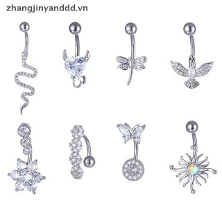 Nhẫn buộc bụng hình động vật với thép không gỉ, xuyên tâm trái tim - Trang sức cơ thể gợi cảm.