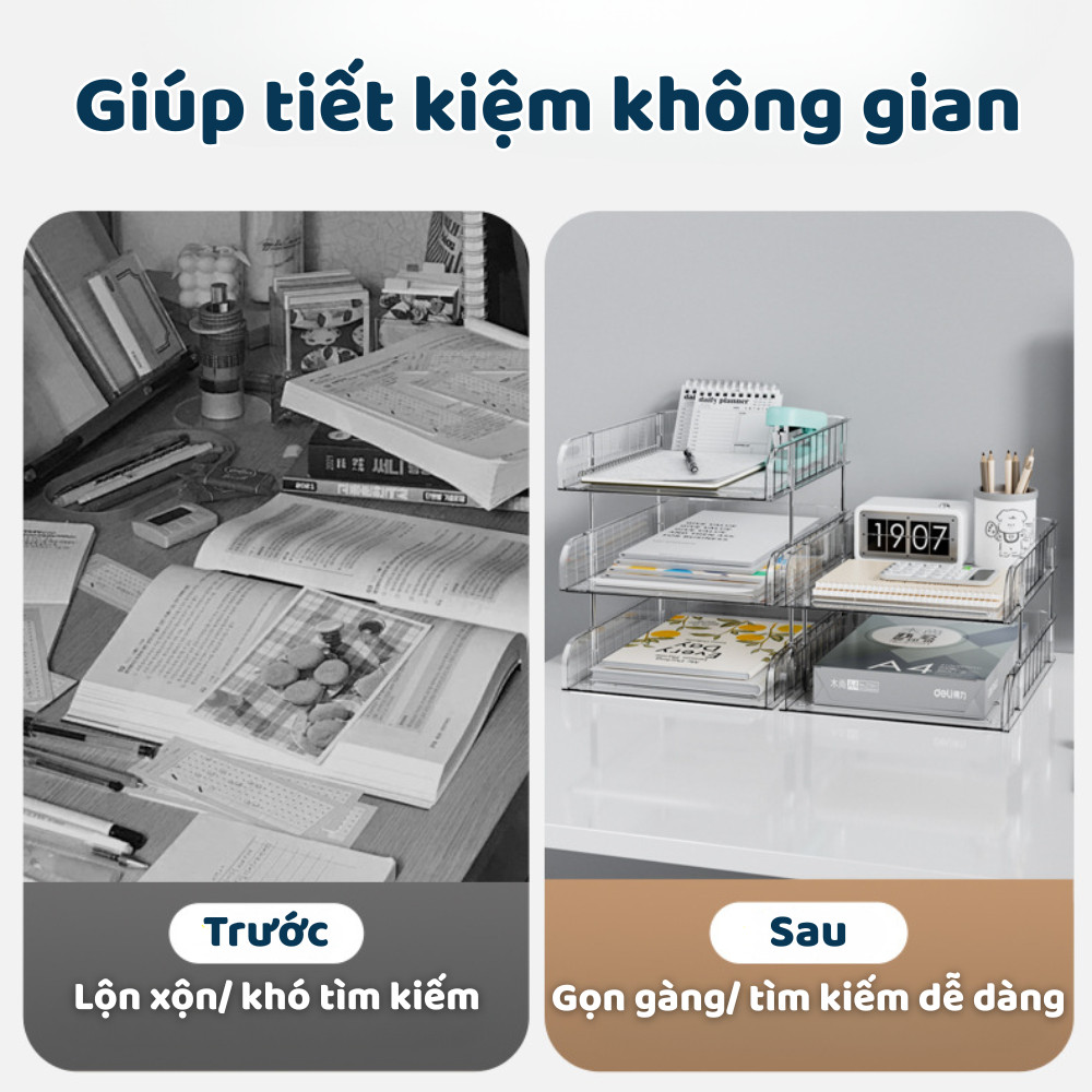 Kệ Đựng Tài Liệu Trong Suốt Tầng Để Bàn, Giá Để Sách Thông Minh Gấp Gọn