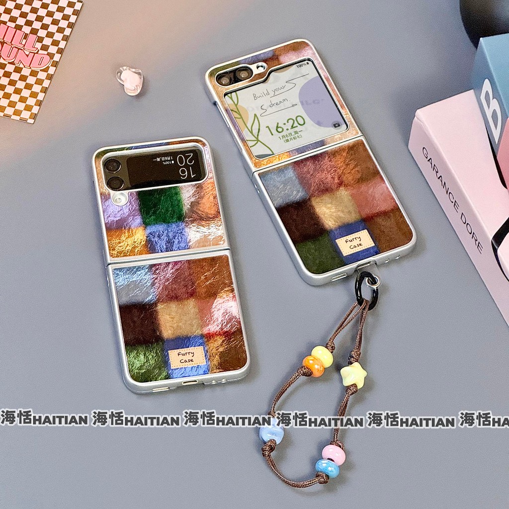Ốp điện thoại kẻ sọc đầy màu sắc phong cách Bắc Âu Thích hợp cho Samsung Galaxy ZFlip7 PC Vỏ bảo vệ cứng cho ZFlip 7FE 6 5 4 3 5G N3flip có dây buộc Mixflip 2 Vỏ chống sốc