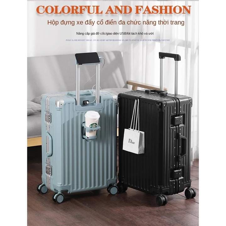 Valy du lịch đẹp thời trang Vali khung nhôm Valy kéo 360 độ Vali mật khẩu Va li du lịch bền chắc Bánh xe xoay êm ru – 2