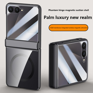 Ốp Lưng Trong Suốt Mạ Điện Cho Samsung Galaxy Z Flip 7 Flip7 ZFlip7 5G Từ Gấp Bản Lề Bảo Vệ Bìa Cứng Có Phim Cường Lực