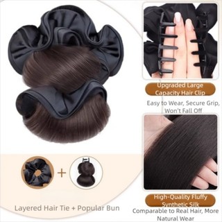 Tóc Giả Hoa Bun với Lông Tơ Tự Nhiên Bóng, Kẹp Tiện Lợi Cho Vẻ Ngoài Thanh Lịch