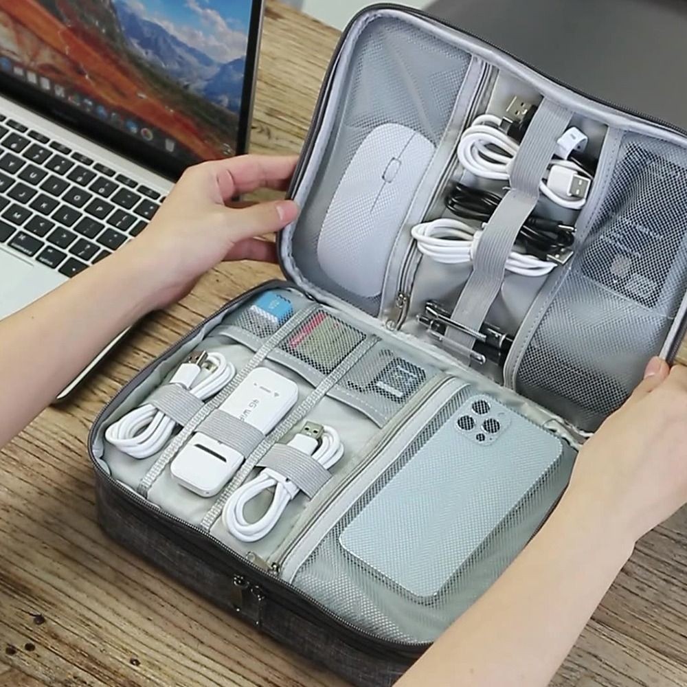 Tổ chức điện tử HOBBYIN, Túi lưu trữ cáp 3 lớp nhiều túi, Mang theo cáp chống bụi chống nước Du lịch