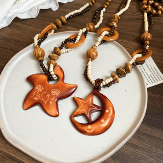 Dây sáp boho hình bướm và sao biển, mặt dây chuyền vintage, vòng cổ dài dành cho nữ