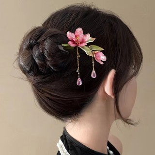 Kẹp tóc handmade phong cách cổ xưa Hanfu với họa tiết bông hoa sen và tua rua, dành cho nữ