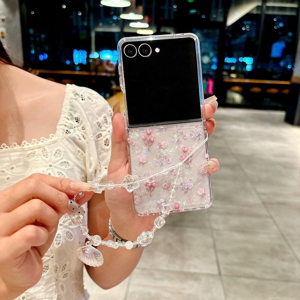 Thiết Kế Độc Đáo Gấp Mặt Sau Điện Thoại Dành Cho Samsung Galaxy Z Flip7 Sang Trọng Hoa Tulip Vỏ Điện Thoại Cho Z Flip 3 4 5 6 7 Flip7FE Vỏ Bảo Vệ