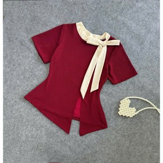 Áo Thun Bigsize Nữ Cổ Tròn Phối Nơ Nữ Tính Vạt Xẻ Ngắn Tôn Dáng Tiểu Thư Cho Chubby A251