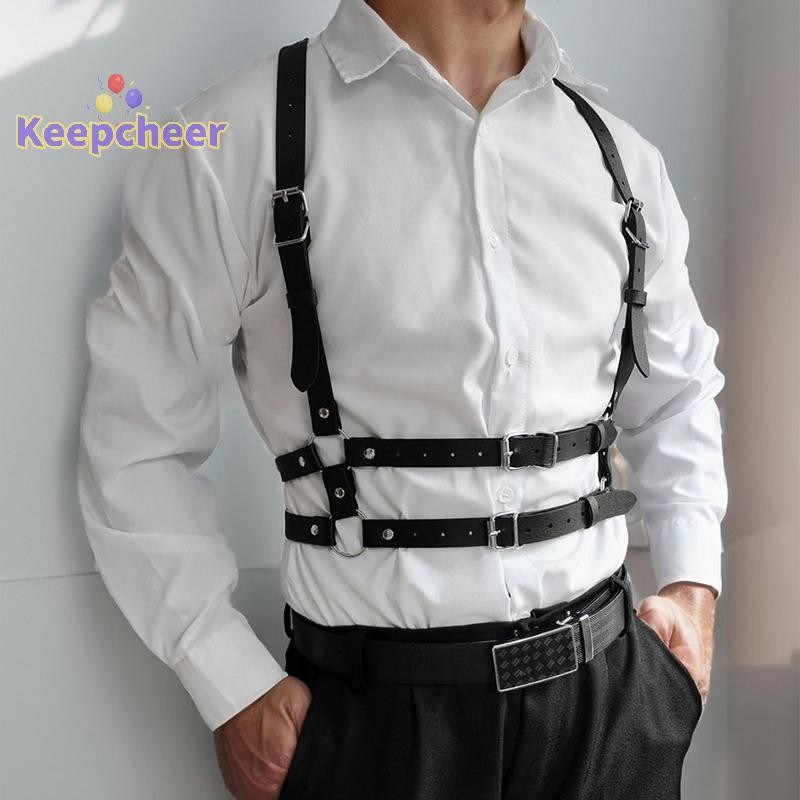 [Keepcheer] Dây nịt cho nam Dây nịt Dây đeo vai gợi cảm Bondage Quần lót ngực Quần áo Thắt lưng da Quần áo Phụ kiện kỳ lạ Mới