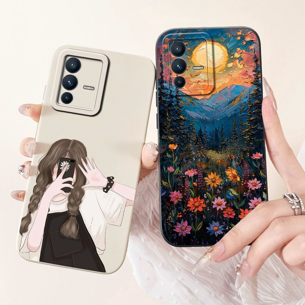 Dành Cho Vivo S12 5G V2162A Dành Cho Vivo V23 5G Cover V2130 V2303 Hoa Thời Trang Sang Trọng Kawaii Cô Gái Mèo Dễ Thương Chống Sốc Ốp Lưng Điện Thoại