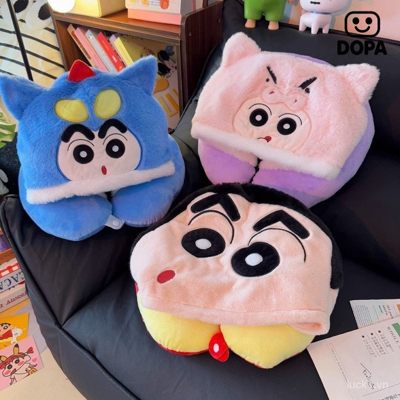 Hoạt Hình Dễ Thương Crayon Shin-Chan Gối Hình Chữ u Có Mũ Sang Trọng Búp Bê Văn Phòng Ngủ Gối Du Lịch Cổ Gối