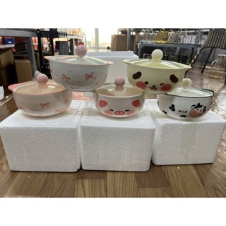 Nồi sứ hình cún vàng heo hồng nơ xinh đựng canh mì tôm salad cao cấp