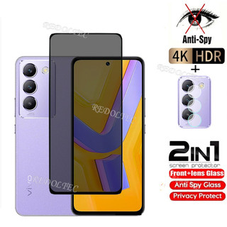VIVO Y100 5G 4G Kính Cường Lực Riêng Chống Gián Điệp Full Cover Bảo Vệ Màn Hình Chống Peek 2in1 Phim Riêng Tư + Bảo Vệ Ống Kính VIVO Y100