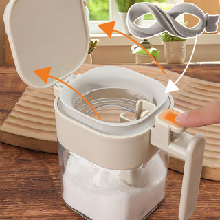 Hộp Bảo Quản Gia Vị Thủy Tinh Có Ngăn Thìa - Bình Gia Vị Trà Muối Dung Tích Lớn 400ml
