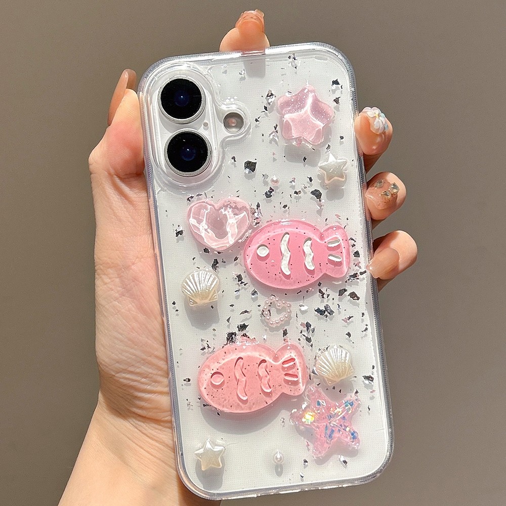 3D Vỏ Hồng Cá Bạc Lá Nhựa Ốp Lưng Điện Thoại iPhone 17 Pro Max 16 15 14 13 12 11 Vỏ Bảo Vệ Chống Sốc