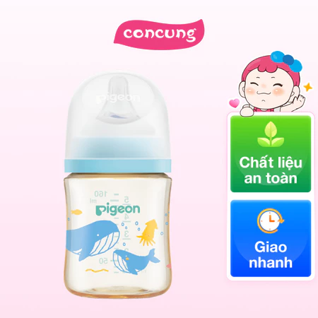 Bình sữa Pigeon PPSU chống đầy hơi cổ rộng 160ml đại dương, cho bé sơ sinh núm ti siêu mềm chống sặc