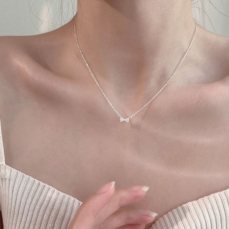 Vòng cổ nơ bạc S925 nữ đơn giản