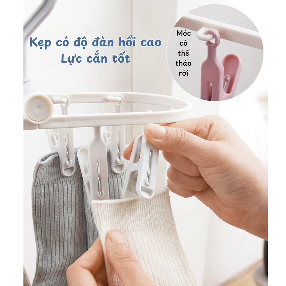 Móc Phơi Đồ Xoay 360 Độ, Móc Chùm Kẹp Phơi Đồ Lót, Tất Vớ Gấp Gọn Tiện Lợi Chống Bay