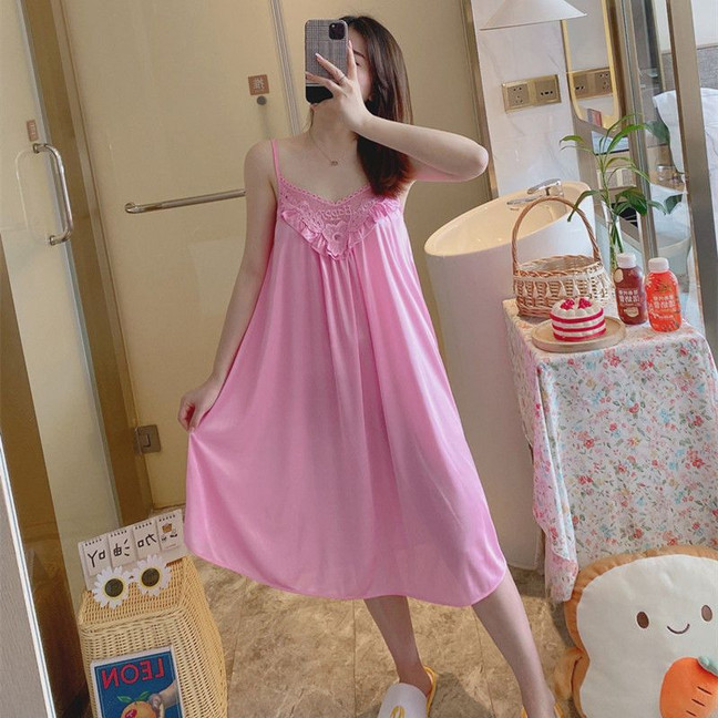 Hàng sẵn có Váy ngủ bằng lụa băng mùa hè Bộ đồ ngủ nữ Ice Silk Extra Loose Loungewear Thin Female