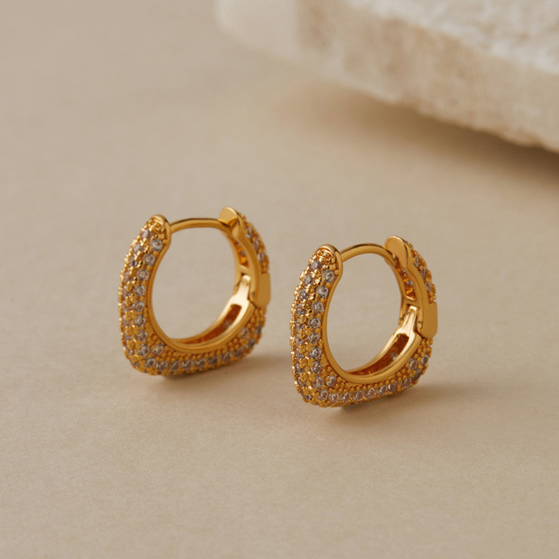 Bông Tai Vuông Đính Zircon Mạ Vàng, Thiết Kế Sang Trọng Nhẹ Nhàng