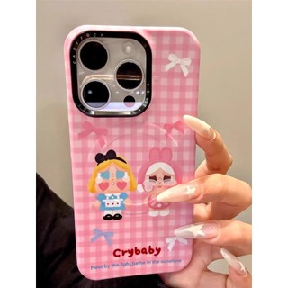 Dễ Thương Màu Hồng Kiểm Tra Nơ Thỏ Khóc Bé Từ Giá Đỡ Điện Thoại Di Động Cho iPhone17 16 15 14 13 Pro Max Chống Sốc Bảo Vệ camera Chống Rơi Mặt Sau Cứng