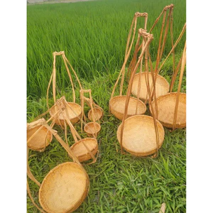 Quang Gánh Tre, thúng tre decor làm tiểu cảnh Tết, Trung thu gồm size 12/15/20/25/30 cm