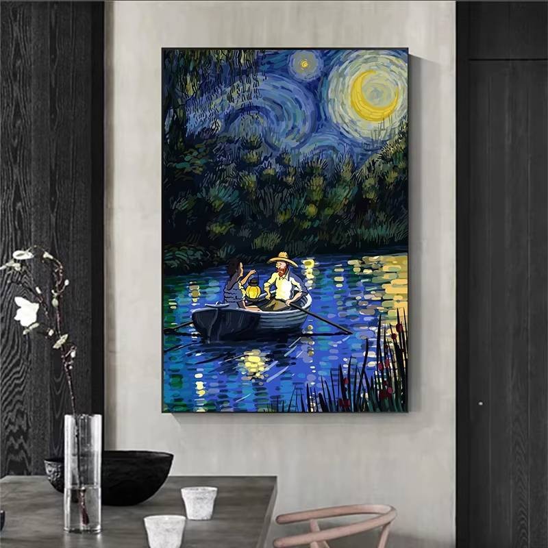 Tranh Vải Van Gogh Hoa Hướng Dương Ngôi Sao Hoạt Hình Trừu Tượng Trang Trí Nhà Hiện Đại