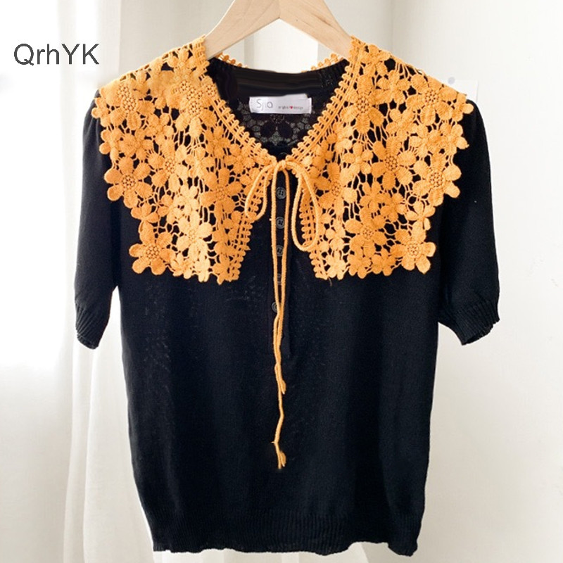 Thời Trang Nhà Máy Hoa Ren Rỗng Khăn Choàng Màu Trơn Ren Lên Áo Nữ Xuân Thu Đa Năng Trang Trí Khăn Choàng QrhYK