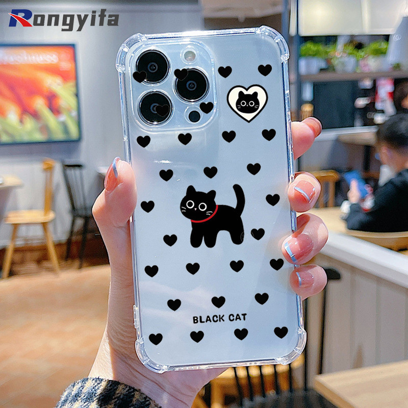Vỏ Mèo Đen Ins Style Cho Samsung Galaxy A7 A9 2018 A2 Core A6S Note 10 Plus 9 8 S10 Lite S7 Edge A8S Mèo Dễ Thương Chống Sốc Trong Suốt Vỏ Mềm Chống Rơi