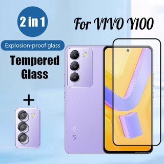 Kính cường lực bảo vệ màn hình Vivo Y100 5G 2 trong 1 cho Vivo Y38 Y28 Y18 Y03 Y27 Y27s Y17s Y36 4G 5G Phim bảo vệ kính chống va đập & Phim ống kính máy ảnh