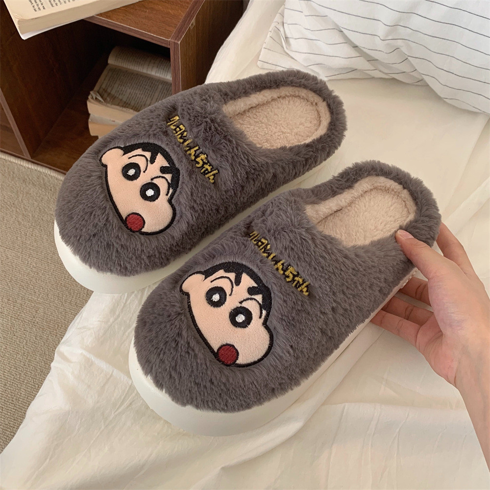 Xixitiao Dép Gia Vị Giày Trong Nhà Ấm Sang Trọng Dễ Thương Crayon Shin-Chan Đế Mềm Thu Đông Baotou Cotton