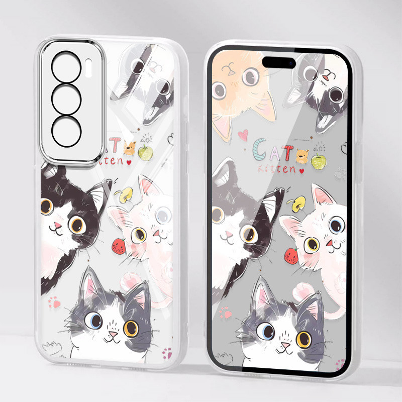 Ốp Điện Thoại YBD Cho OPPO Reno 12 Pro Reno 12F Realme C65 4G A3 Pro (Ấn Độ) Happy Five Kittens Vỏ Trong Suốt Sáng Tạo