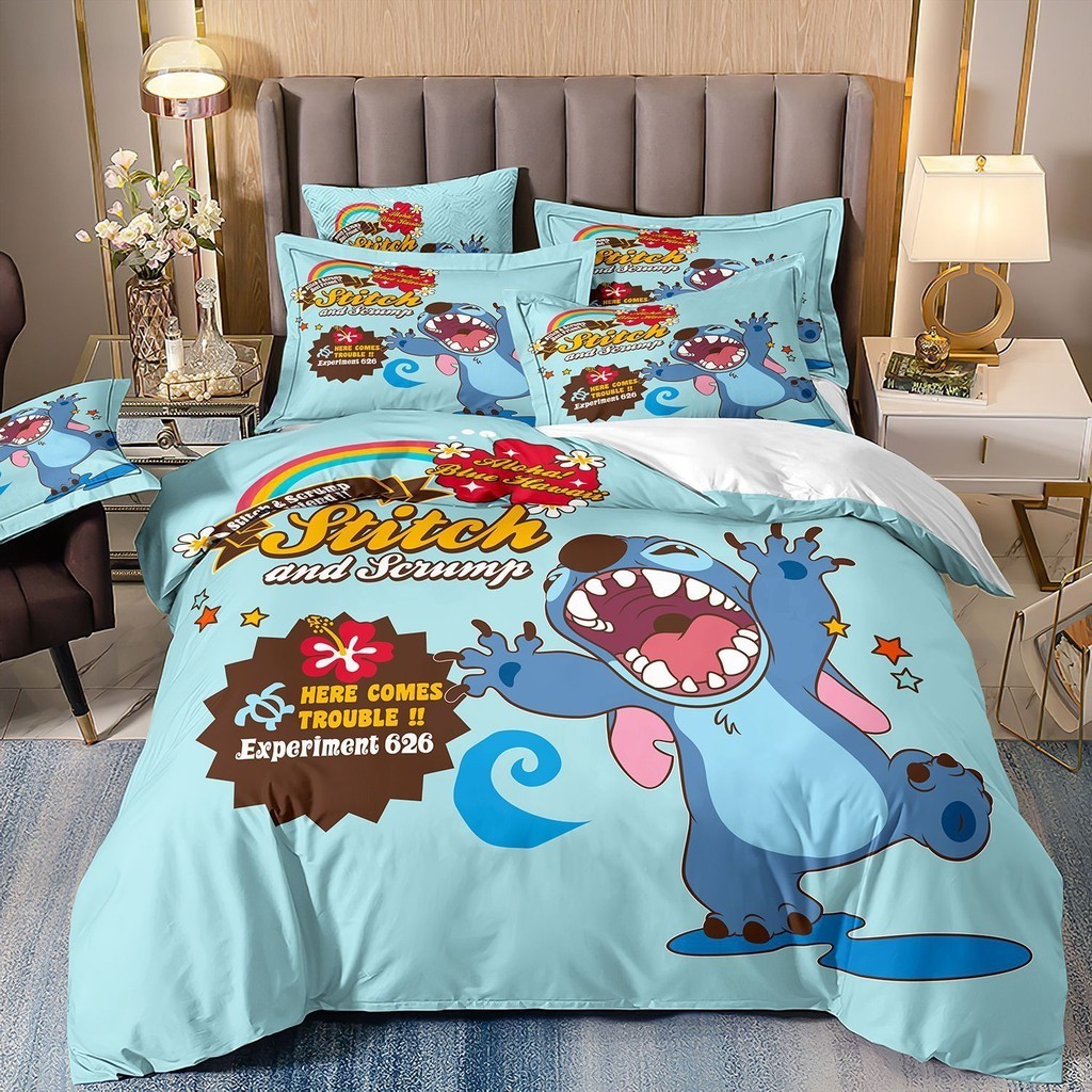 ST2 Stitch Suit Ga trải giường Vỏ chăn gối Bộ chăn ga gối chất lượng cao cấp có thể giặt được Phòng ngủ gia đình 3IN1 TS2