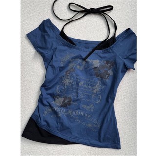 Ngoại Thương Mỹ Retro Vintage Giả Hai Mảnh quây Áo Thun Ngắn Tay Nữ Dây Cổ Thời Trung Cổ Slim-Fit Ngắn Top