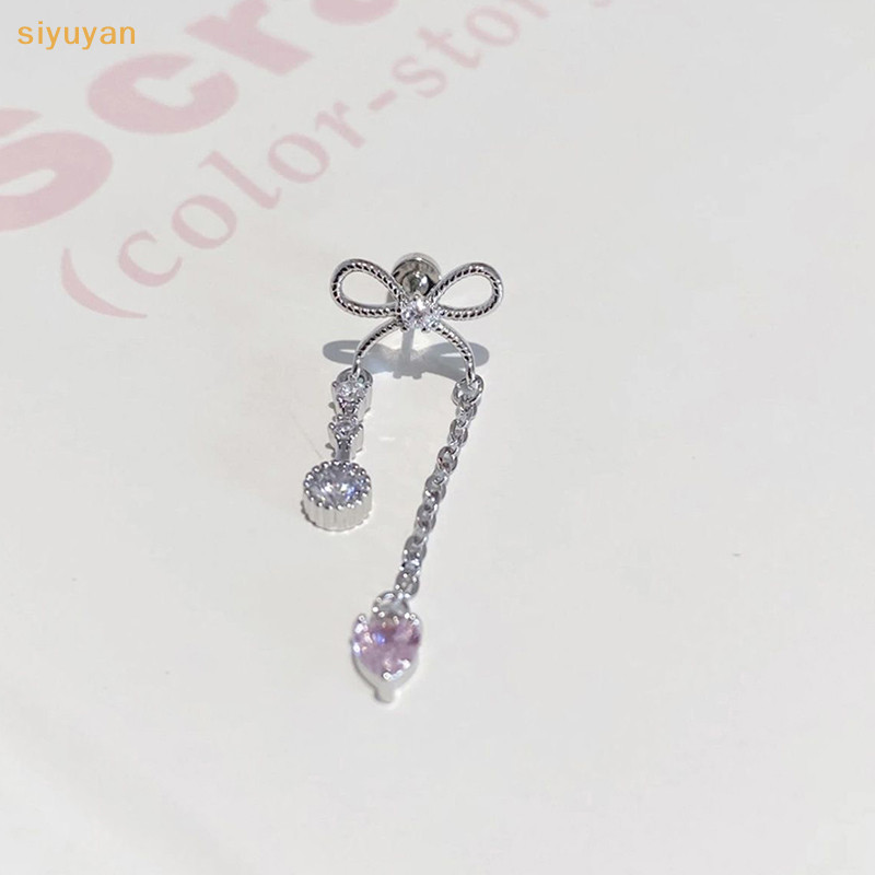 Siyuyan Ngọt Nơ Trái Tim Dài Mặt Dây Chuyền Xương Tai Móng Tay Dành Cho Nữ Bé Gái Màu Bạc sels Cochlear Móng Tay Bông Tai Phụ Kiện Trang Sức VN