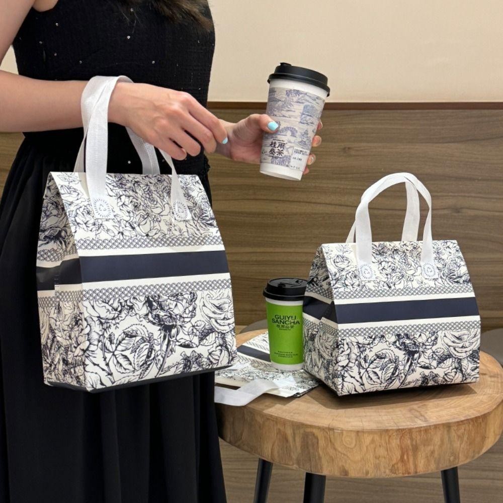 CHEESELY 10 Chiếc Túi Tote Cà Phê, Giấy Nhôm Vải Không Dệt Túi Bao Bì Trà Sữa, Dày Mang Theo Du Lịch Vỏ Cốc Cách Nhiệt