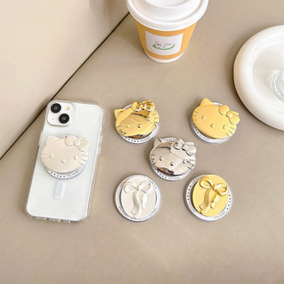 Retro Kim Loại Mèo Kitty Tròn Từ Tính Giá Đỡ Điện Thoại Cho IPhone 16 15 14 13 12 Pro Max 14 Plus Có Thể Gập Lại Pop Ring Grip Co Giãn Để Bàn Đứng