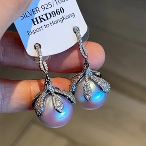 Bông tai mặt dây chuyền hoa Zircon Phong cách mới Ánh sáng sang trọng Thời trang sang trọng Bông tai sang trọng