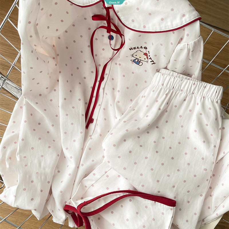 Phiên Bản Hàn Quốc Của Bộ Đồ Ngủ Hello Kitty Sọc Nữ Xuân Thu Mới Quần Dài Tay Nữ Mặc Ở Nhà Phù Hợp Với
