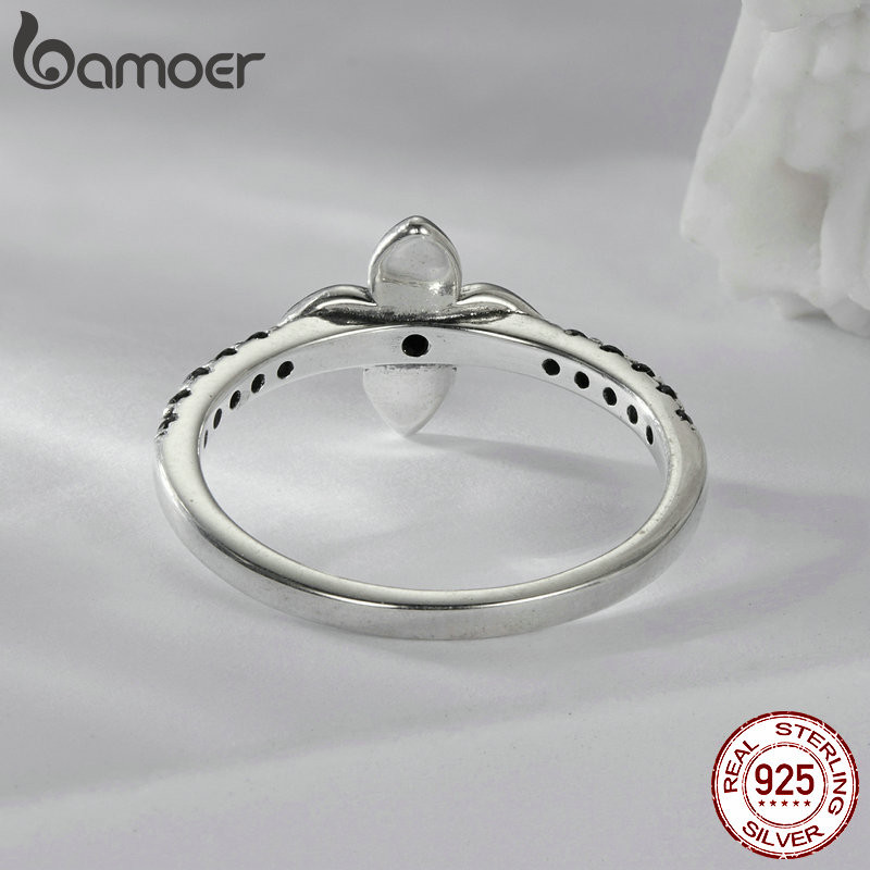 Bamoer 925 Sterling Sliver Nhẫn Hoa Đen Trang Sức Thời Trang Quà Tặng Cho Nữ
