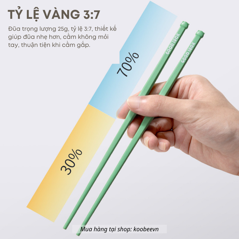 Bộ Đũa Sợi Thuỷ Tinh Đầu Nghiêng Hình Gấu 5 Màu Kháng Khuẩn Không Mốc Chống Trơn Chịu Nhiệt Cao Cấp | 142