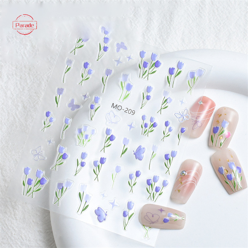 Diễu Hành 5D Hoa Dán Móng Tay Thiết Kế Mùa Xuân Lá Hoa Tự Dính Đề Can Móng Tay Nhỏ Tươi Hoa Thanh Trượt Làm Móng Tay Trang Trí VN