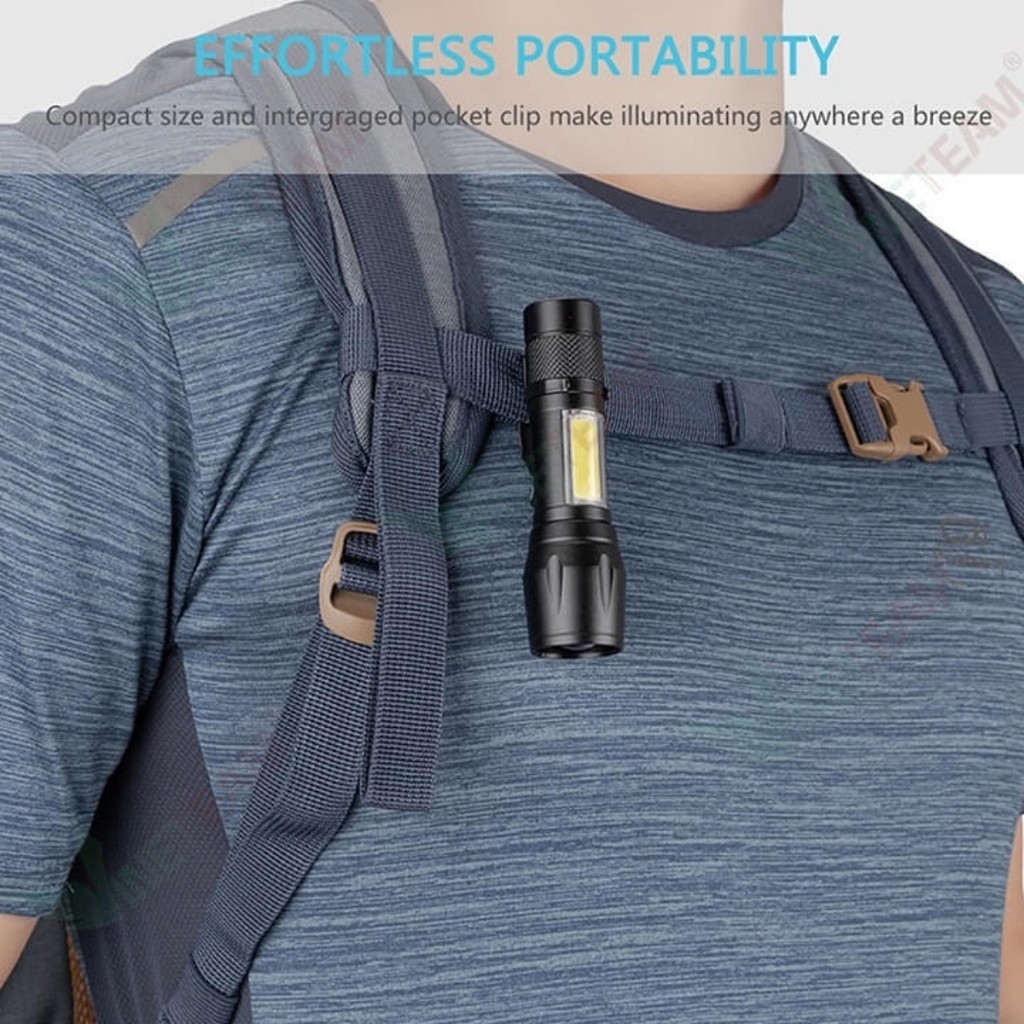 Đèn pin siêu sáng mini có Zoom xa gần, 3 chế độ sáng có móc treo tiện dụng tặng kèm hộp đựng, đèn pin mini cầm tay FE123
