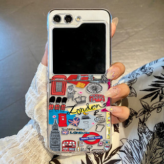 Retro Họa Tiết Nhãn Trong Suốt Vỏ Điện Thoại Cho Samsung Galaxy Z Flip 6 Flip 5 Flip 4 Flip 3 5G Cứng PC Gấp Dành Cho Samsung Z Flip6 Flip5 Flip4 Flip3